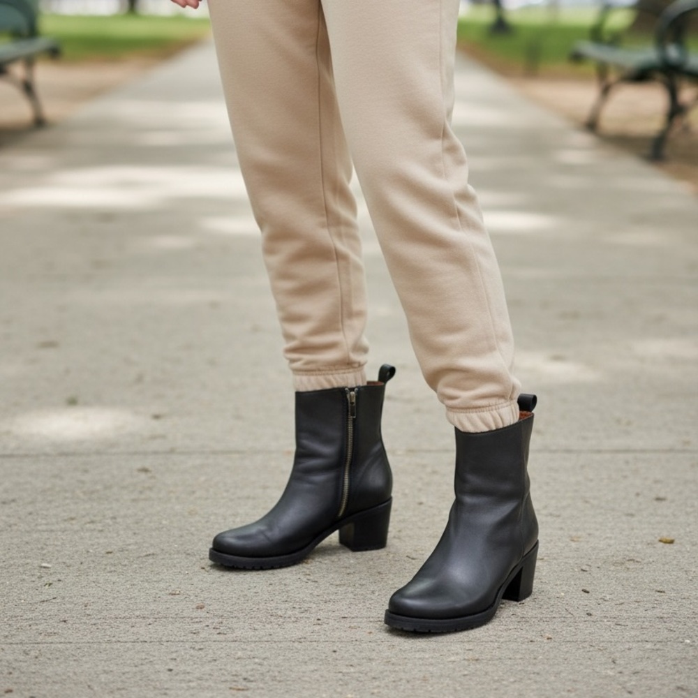 Black Leather Ankle Boots- Ladies Frye Ankle Leather Boots - Picture 4 of 13